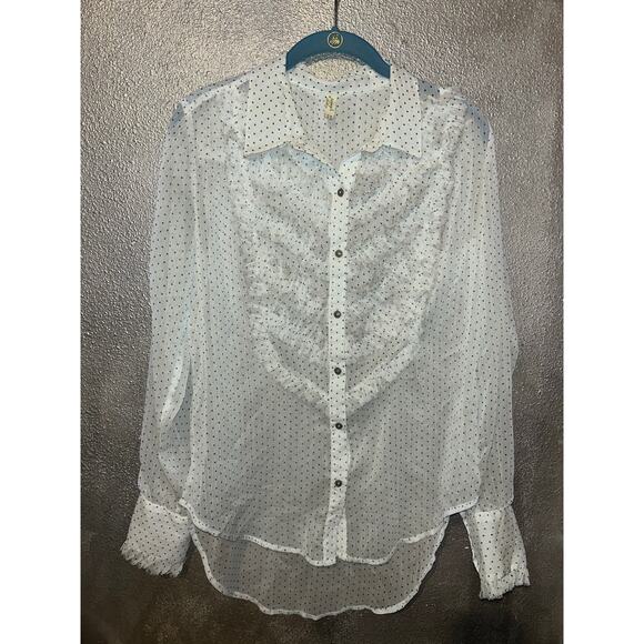 Free People Sheer Polka Dot Ruffle Blouse M – Flirty, Feminine & Effortless! - Picture 4 of 12